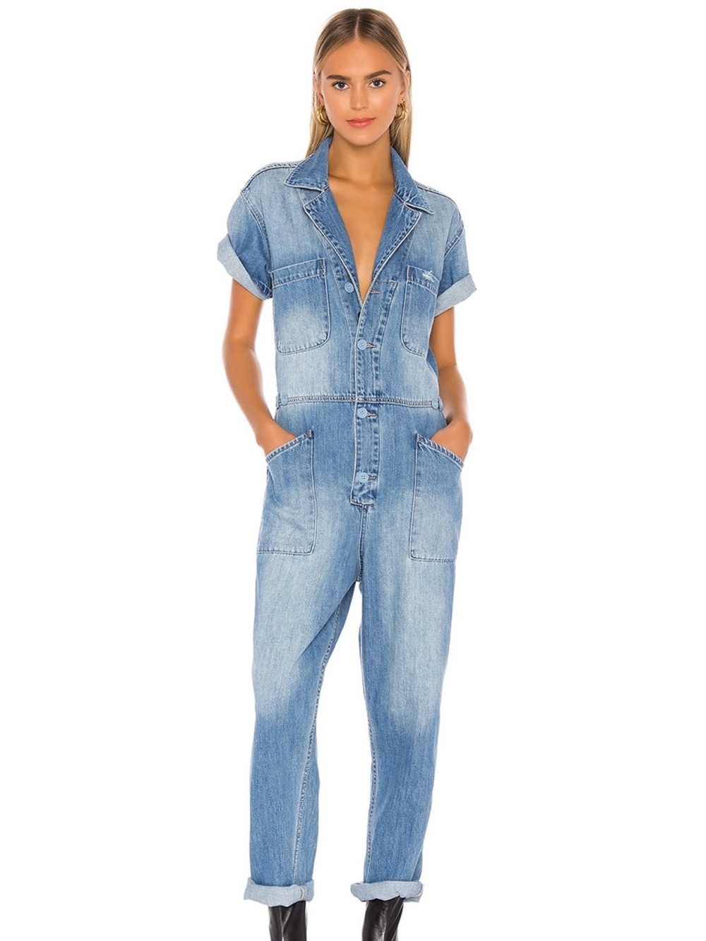 Pistola Grover Light Blue Denim Short-Sleeve Jumpsuit